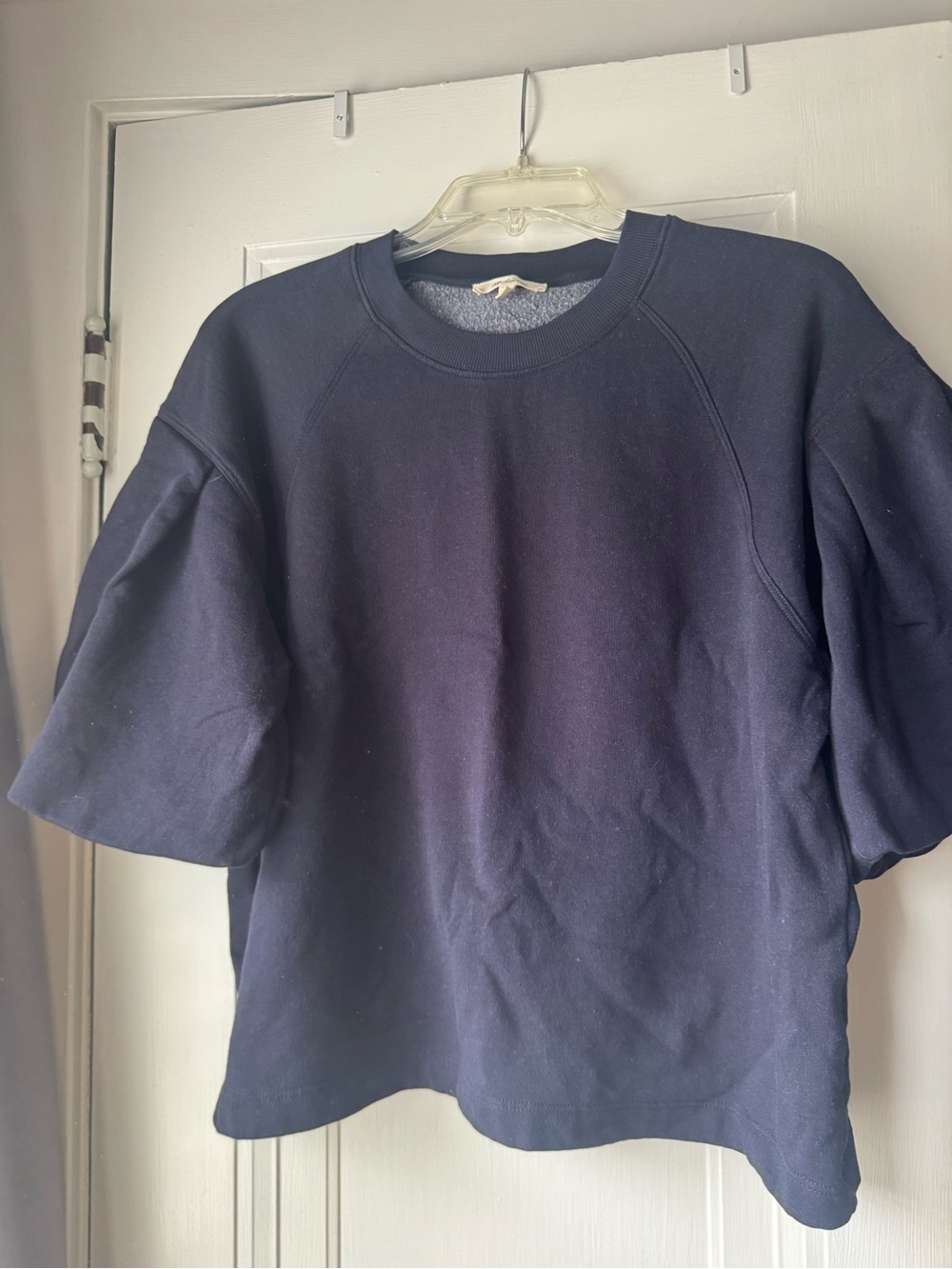Madewell Navy Short Bubble Sleeve Crewneck Sweatshirt | Size Medium (LIKE NEW)